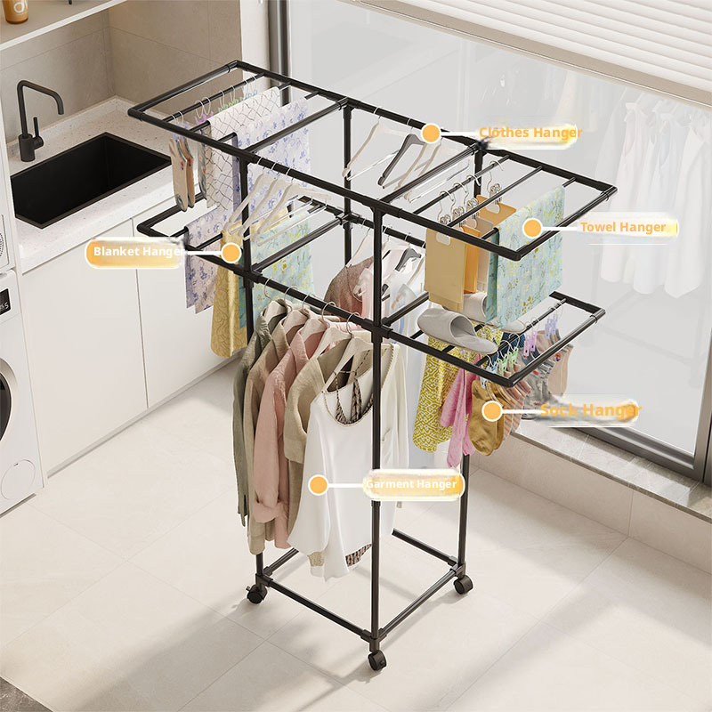 رف تجفيف الملابس مع عجلات، حام - مراجعة Coat Rack Standing وسعره